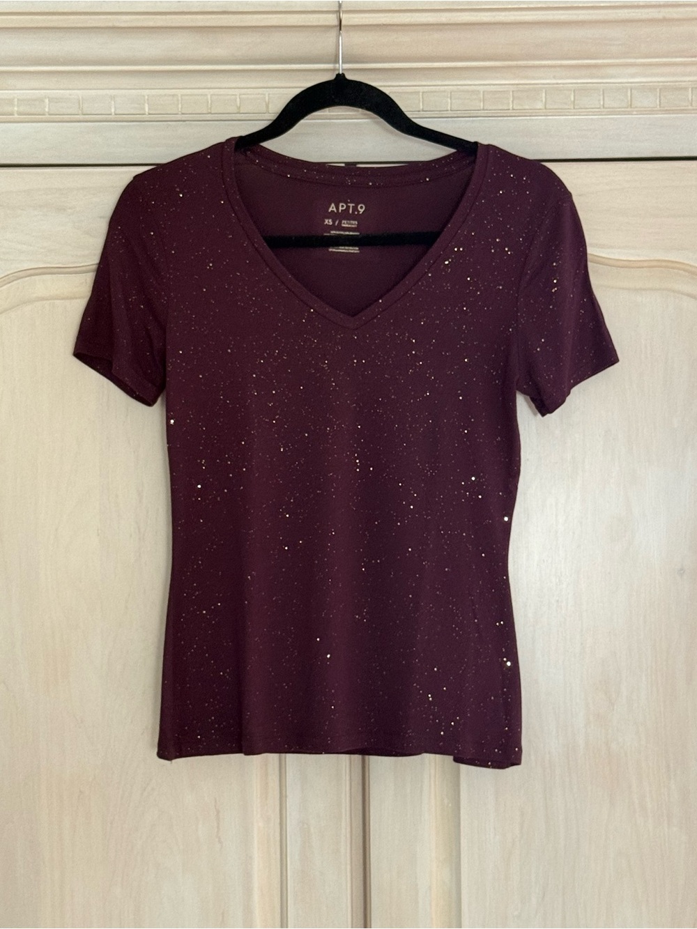 Apt. 9 Women's Burgundy V-Neck Short Sleeve Tee with Metallic Speckle